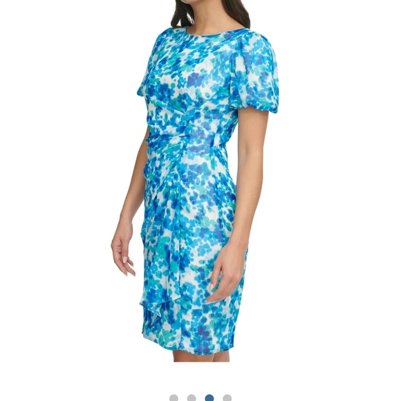 Dkny Blue Sheath Midi Dress with Puff Sleeves - Picture 3 of 7